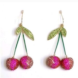 Piper K Sparkling Cherry Earrings with Pink and Green Accents